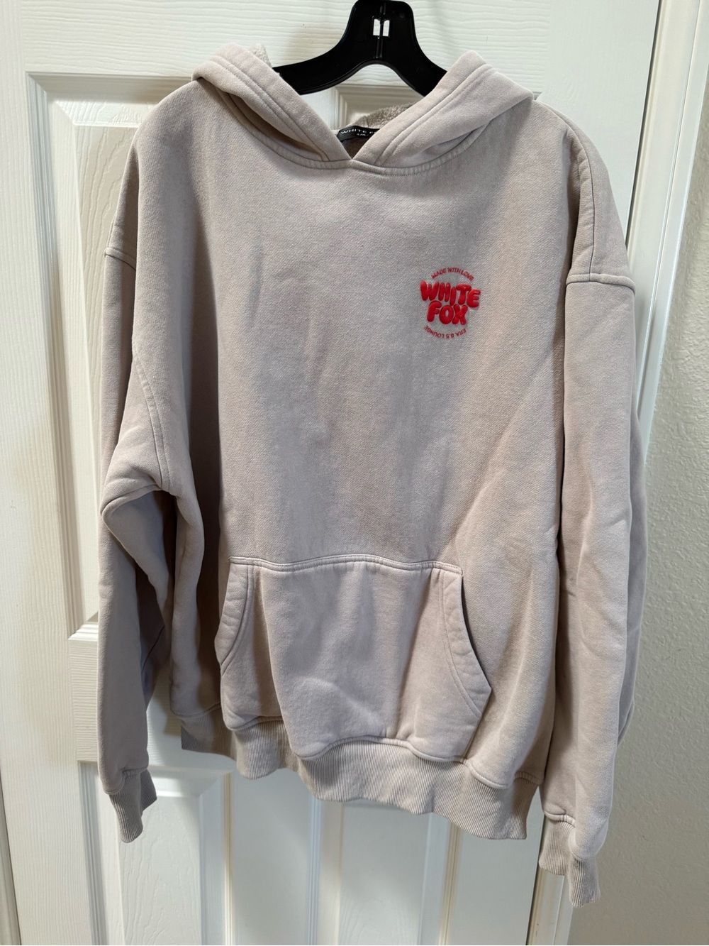 White Fox Light Beige Hoodie with Red puff Logo ERA 8.5 Lounge oversized